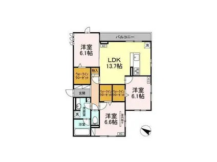 GRASS FIELDS SERENA VI(3LDK/1階)の間取り写真