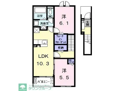 ヒカルサ名古屋港区大西I(2LDK/2階)の間取り写真