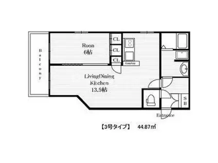 レインボーコート谷町五(1LDK/3階)の間取り写真