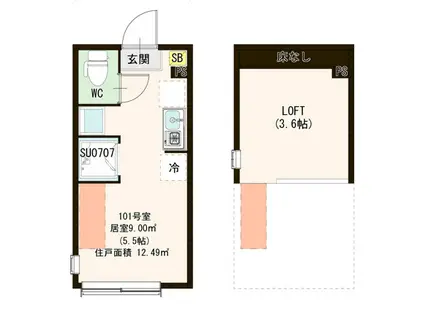 ウイングMK綾瀬(ワンルーム/1階)の間取り写真