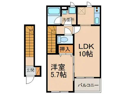 ミジュール(1LDK/2階)の間取り写真