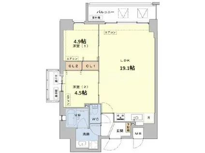 エルベコート梅田ウエスト(2LDK/5階)の間取り写真