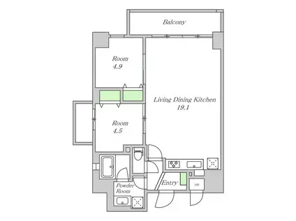 グリュックメゾンF-SAGISU(2LDK/4階)の間取り写真