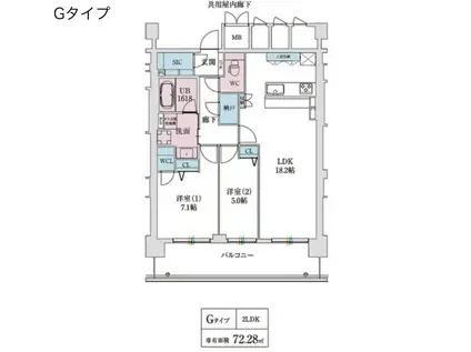 スプランディット本町グラン(2LDK/18階)の間取り写真