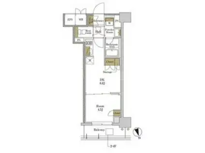 RJRプレシア大森北(1DK/2階)の間取り写真