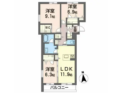 エア・フォレスト吉原(3LDK/2階)の間取り写真