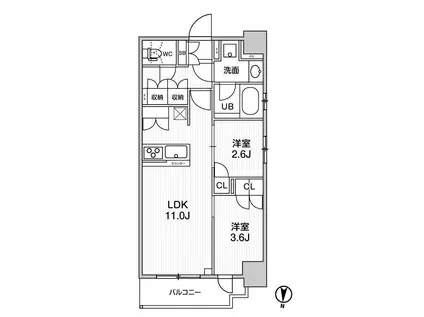 シーズンフラッツ菊川ウエスト(2LDK/3階)の間取り写真