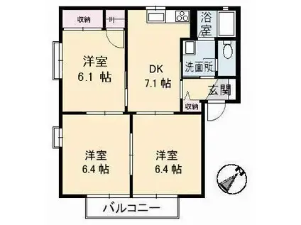 サン・フォーレス A棟(3DK/1階)の間取り写真