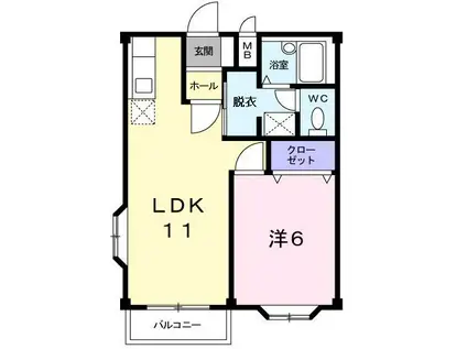 エルディム山A(1LDK/2階)の間取り写真