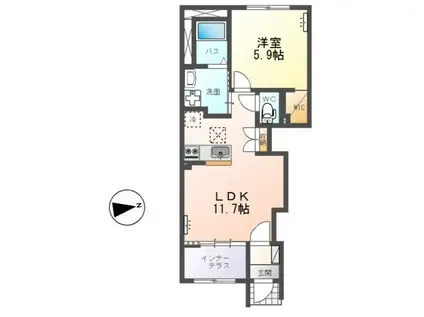 大塚町アパートB棟(1LDK/1階)の間取り写真