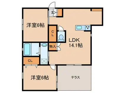 VILLA MASA 東棟(2LDK/1階)の間取り写真