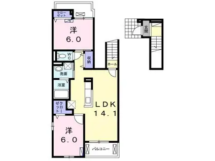 ムーンレジデンスI(2LDK/2階)の間取り写真