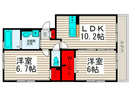 ベルウィル・メゾン(2LDK/1階)の間取り写真