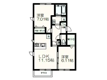 ヴィヴレ(2LDK/1階)の間取り写真