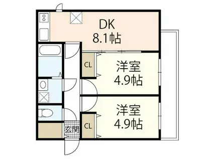 メゾンドルポ吉見園(2LDK/3階)の間取り写真
