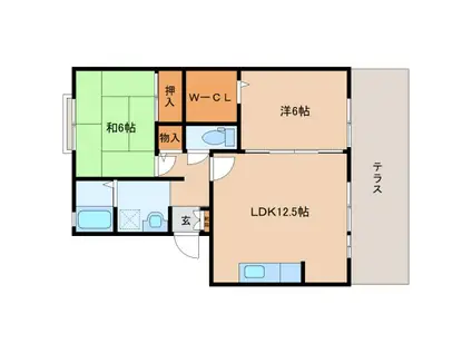 ロイヤルガーデン上牧B棟(2LDK/1階)の間取り写真