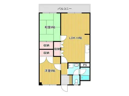 パープルハイツ安部(2LDK/3階)の間取り写真
