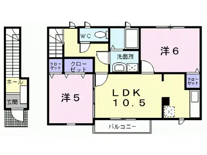 パーミイ・ヒル弐番館(2LDK/2階)の間取り写真