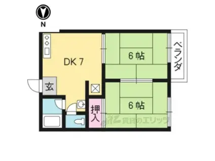 エルテベール木幡C棟(2DK/1階)の間取り写真