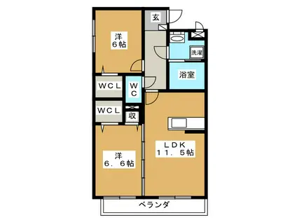 アスペルジュペーシュ(2LDK/2階)の間取り写真