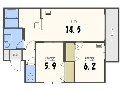 グリーンエスト宮の沢(2LDK/3階)の間取り写真
