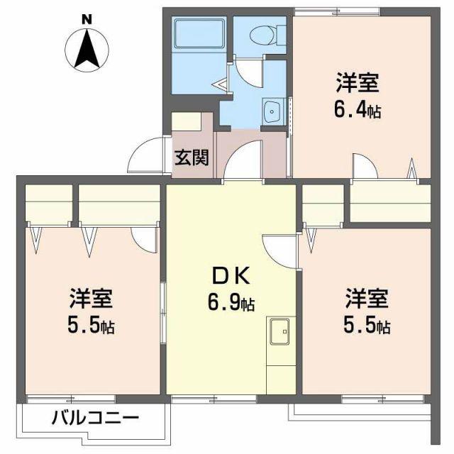 タウニィ高松(3DK/2階)の間取り写真