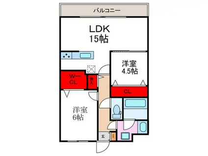 グローリードミール天神(2LDK/3階)の間取り写真