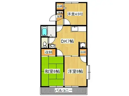 ガーデンホームズI・II(3DK/1階)の間取り写真