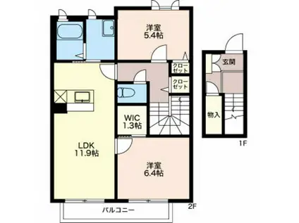 メゾン・ド・ソレイユ(2LDK/2階)の間取り写真