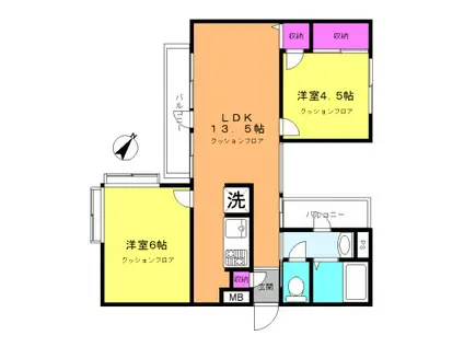 ツインコートたちばな台E棟(2LDK/2階)の間取り写真