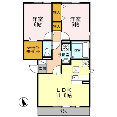 K・FINES B棟(2LDK/1階)の間取り写真