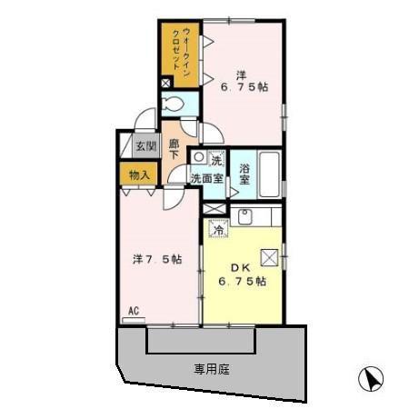 リバーサイド80 C棟(2DK/1階)の間取り写真