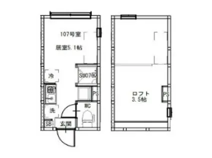 柳原二丁目5コーポ(ワンルーム/1階)の間取り写真