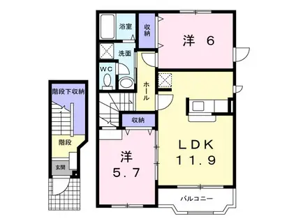 グリシーヌIII(2LDK/2階)の間取り写真
