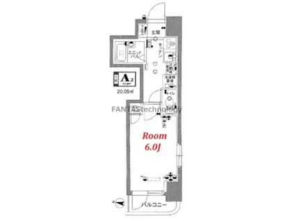 スカイコート麻布十番(1K/6階)の間取り写真