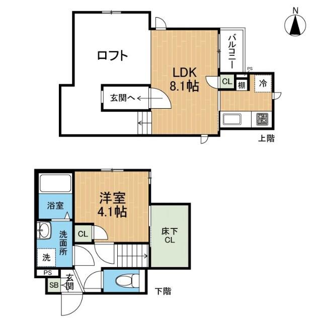 CB南熊本ヴィータ(1LDK/1階)の間取り写真