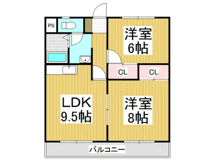 ハイツ瀬在(2LDK/2階)の間取り写真