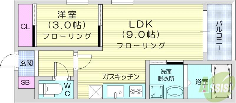 REGALEST仙台八幡(1LDK/3階)の間取り写真