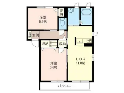 ティーズハウスB棟(2LDK/1階)の間取り写真