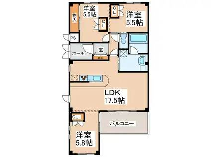 BRANDNEWCITY2 F棟(3LDK/1階)の間取り写真