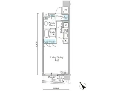 クインテット恵比寿(1K/4階)の間取り写真