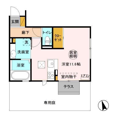 プランタン(ワンルーム/1階)の間取り写真