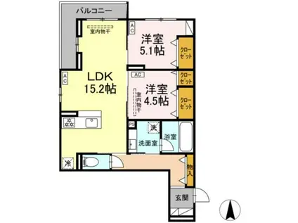 メリディアン ウエスト(2LDK/2階)の間取り写真