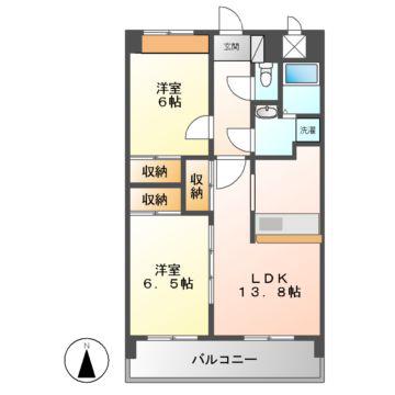 アビタシオン春日(2LDK/5階)の間取り写真