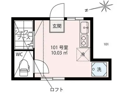 プラスムアパートメント熊野前(ワンルーム/1階)の間取り写真