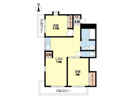 観音ハイツ(2LDK/2階)の間取り写真