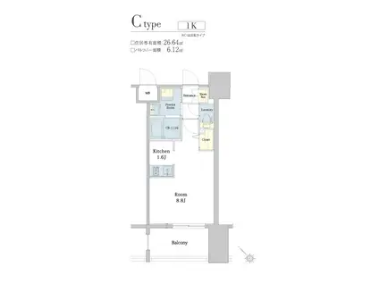 エンクレスト博多駅南SHARE(ワンルーム/12階)の間取り写真