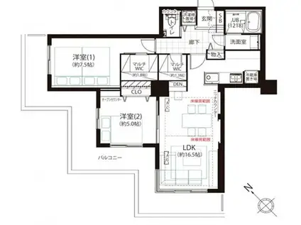 晴海アイランドトリトンスクエアビュータワー1号棟(2LDK/11階)の間取り写真