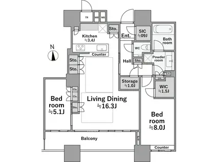 パークシティ大崎 ザ タワー(2LDK/33階)の間取り写真
