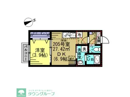 グランドソレイユ松戸上本郷(1DK/2階)の間取り写真